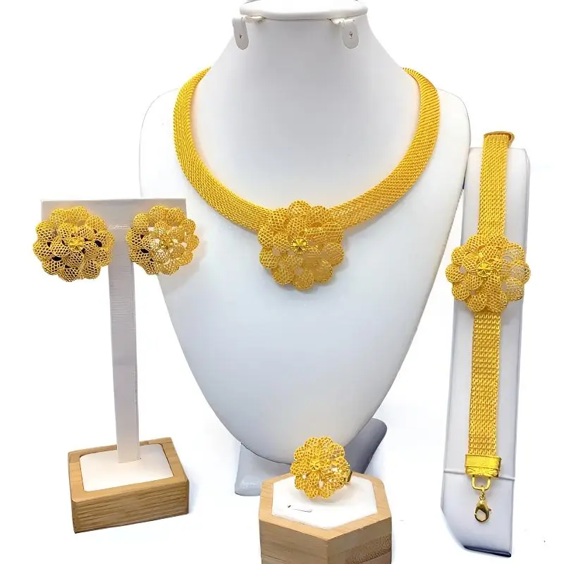 Women's Elegant Matching Gold Jewelry Set, Gold-Tone Finish Plated Filigree Necklace Earrings Bracelet Ring Costume Fashion Accessory, Elegant Jewelry Set, Matching Jewelry Set