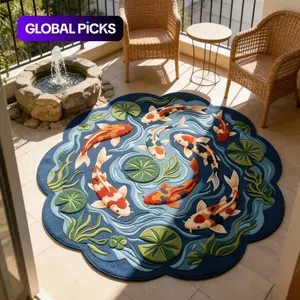 Creative Irregular Shaped Lotus Koi Pattern Carpet, Vintage Minimalist Plush Floor Mat for Living Room and Bedroom, Home Decor Rugs, Home Decorative Rug, Foldable and Easy to Clean #GLOBAL PICKS