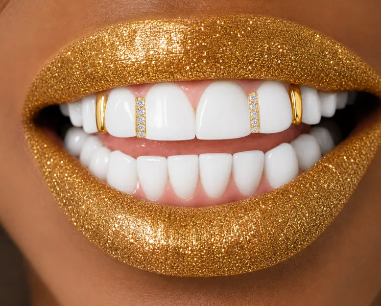 14K Gold Plated Iced & Solid Gap Fill Grillz 4pc Set
