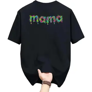 Graphic Tee Mama Colorful Psychedelic Dripping Design Unisex Short Sleeve Casual T-Shirt for Everyday Wear
