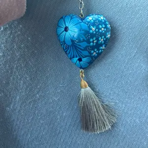 Handcrafted Heart Llavero in Vibrant Colours 100% echo & painted by Hand in Oaxaca with Tassel Detail