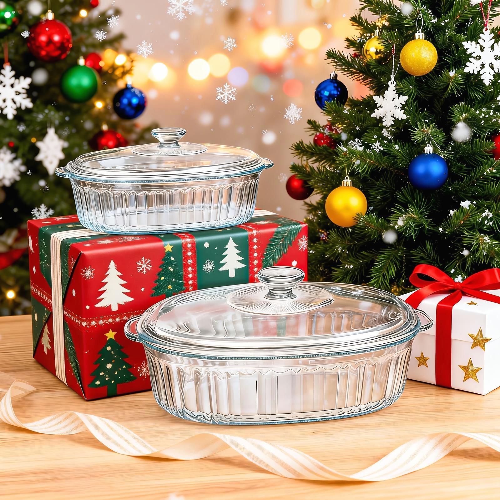 Glass Baking Dish with Lid Set, Casseroles with Glass Lids, 61oz, 95oz, Oven & Microwave Safe, Versatile Deep Glasses Food Container for Baking, Cooking; with Ideal for Desserts, Chicken, Pasta, for Holidays