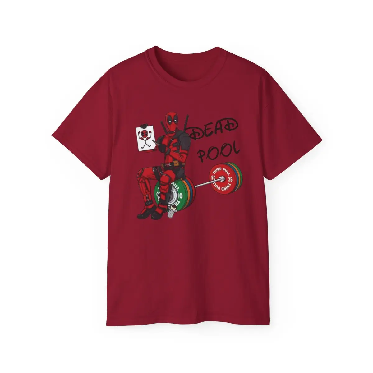 Deadpool Workout Deadlifting Red Comfort Fit Plus Size Gym Shirt Funny Fitness Apparel