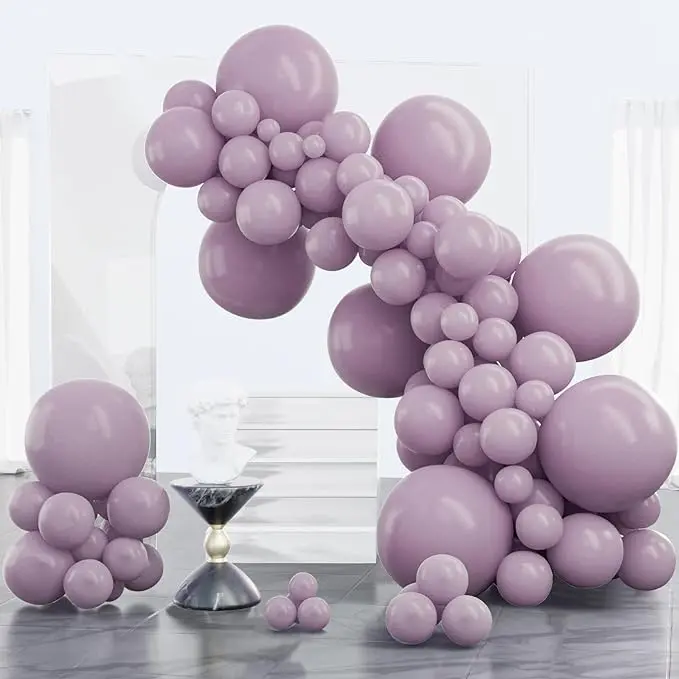 PartyWoo Thick Round Balloon Arch Kit, 100pcs 18/12/10/5in Dusty Purple Lavender Boho Rubber Balloons, Long-Lasting for Baby Shower, Wedding Decorations, 10 Inch Dusty Purple Balloons