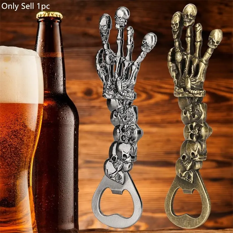 1 Retro Skull Shaped Bottle Opener, Gothic Style Halloween Bottle Opener, Stainless Steel Beer Beverage Soda Bottle Opener, Suitable For Kitchen, Restaurant, Bar, Home Bar Accessories, Party, Outdoor Portable Bottle Opener, Creative Holiday Gift