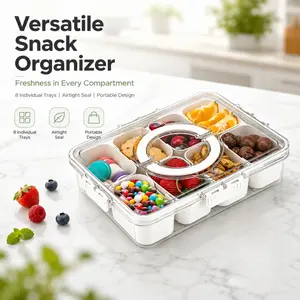 8-Compartment Airtight Snack Box with Lid, portable and leakproof. BPA-free, perfect for storing fruits, nuts and candies for parties, travel and daily use.