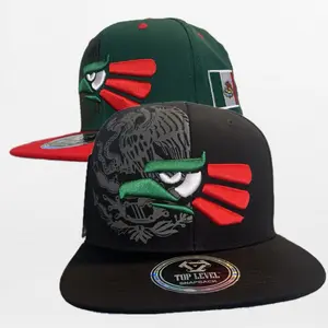 Hecho En Mexico Eagle 3D Embroidered Flatbill Snapback Mesh Cap available in Dark Green and Black