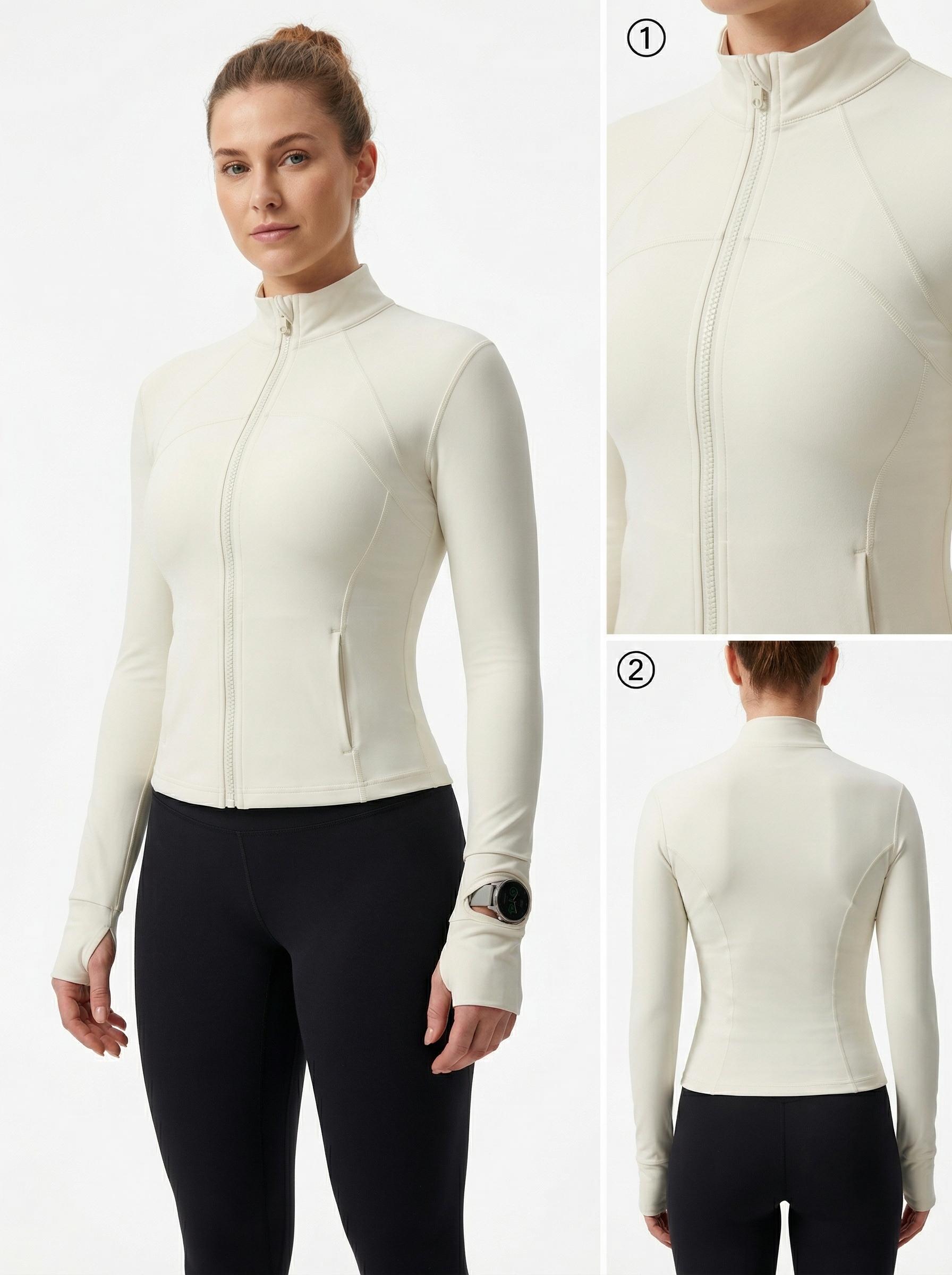 XELLE Women's Slim Fit Full Zip Yoga Jacket - Breathable Athletic Running Track Jacket with Thumb Holes, High Neck Workout Sports Top for Gym & Fitness