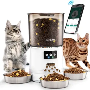 Vacqueen Automatic Cat Feeder for 3 Cats, Strong Anti-Jam System, Dual-Effect Desiccant Cat Food Dispenser, 6L Pet Feeder with 10S Voice Recorder for 3 Cats and Small Dog, App Control, Timed Cat Feeder for Dry Food