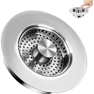 3 in 1 Kitchen Sink Drain Strainer ,304 Stainless Steel Kitchen Sink Stopper and Basket,Long-Term Water Storage,Bass Bounce Core,General,Filter for Standard 3-1/2 inch Drain