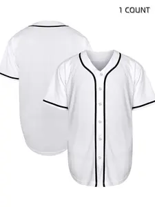 Blank Jersey Plain Hipster Hip Hop for Men Button-Down Baseball jersey Short Sleeve Shirt