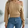 【Black Friday】Women's Plain Textured Hollow-Out Asymmetrical Neck Fitted Sweater, Elegant Raglan Sleeve Jumper for Fall & Winter, Fashion Aesthetic Ladies' Knitwear for Daily Wear