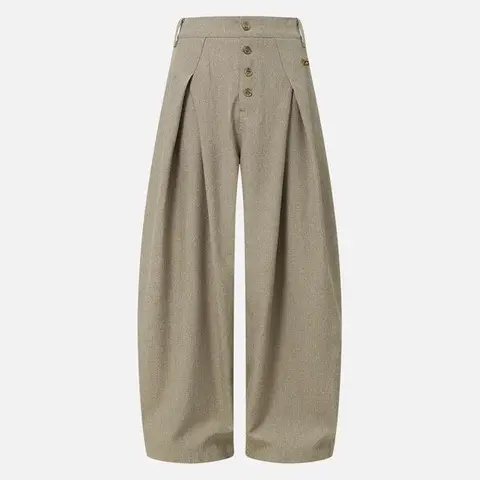 Aelfric Eden Men's Button-Front Pleated High-Rise Barrel Wide-Leg Trouser, Relaxed Fit Workwear, Baggy Chic Comfy Textured Fabric Commuting Bottoms, Unisex Casual Streetwear Office Outfits