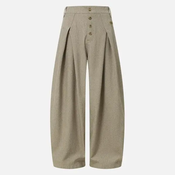 Aelfric Eden Button Fly Pleated Balloon Pants Vintage Metal Button Fly 3D Pleated Tailoring Voluminous Balloon Silhouette Textured Fabric Unisex Utility Vintage Pants