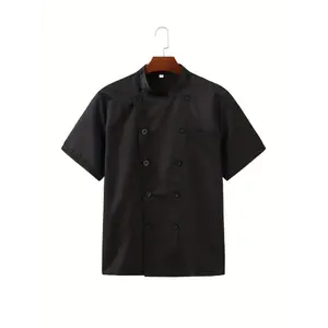 Chef Work Clothes, Men's Short Sleeve Hotel Restaurant Baking Clothing pt uniform Workwear, Menswear Collar Polyester Gamis Tropical White Sweat
