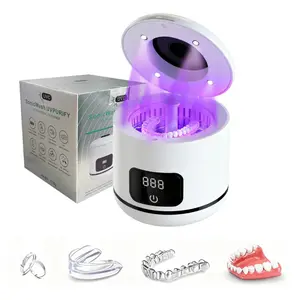 Ultrasonic Retainer Cleaner, 48kHz Denture Cleaner Machine with Dual Mode Digital Timer for Braces, Night Guard, Mouthguard, Toothbrush, Jewelry, 7.8OZ Dental Cleaning Pod, Toothbrush Sanitizer