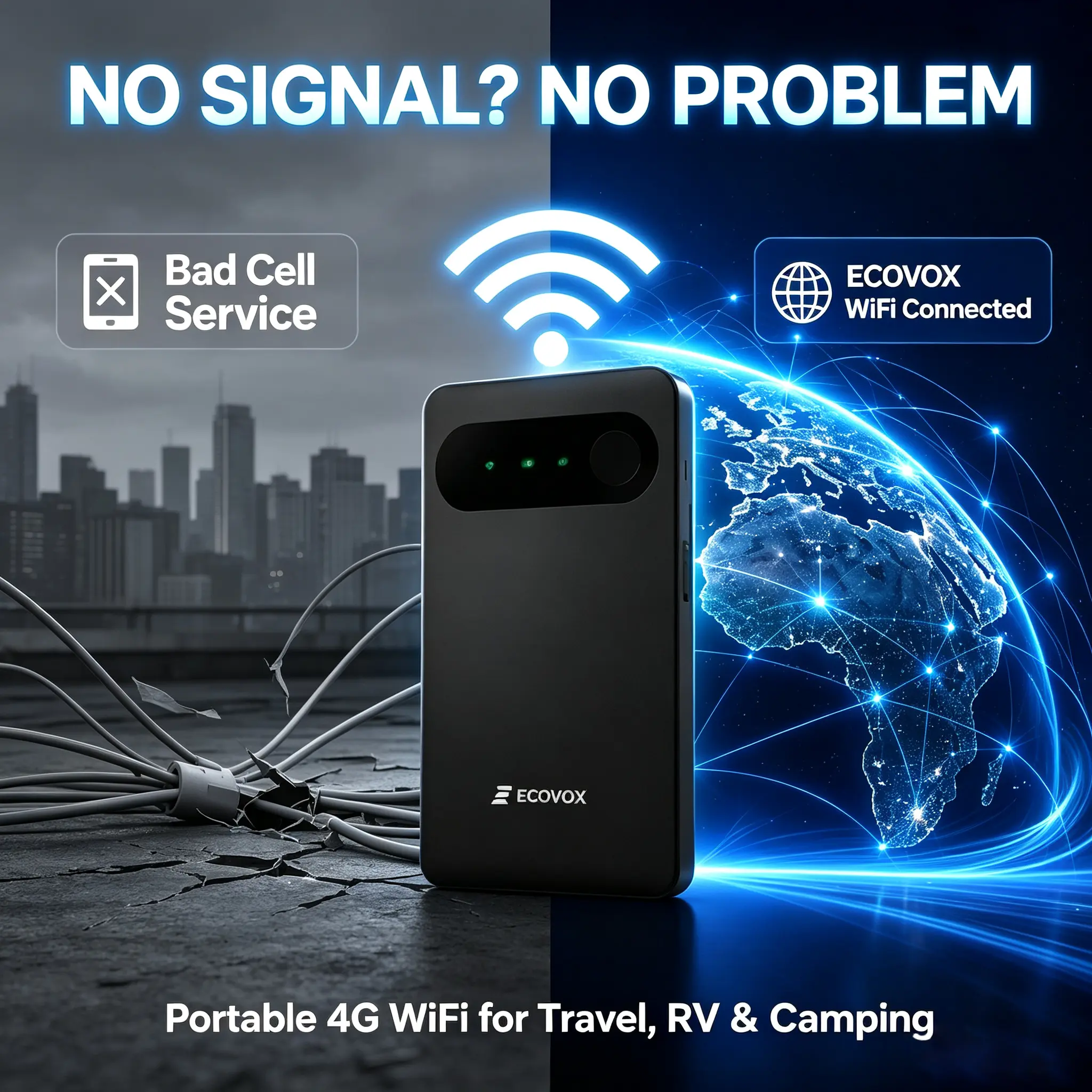 ECOVOX 4G LTE Portable WiFi Hotspot - SIM-Free Pocket Router, Global Multi-Carrier Multiple Network Support, 150Mbps High Speed, FCC Certified, Lightweight for Travel, Camping