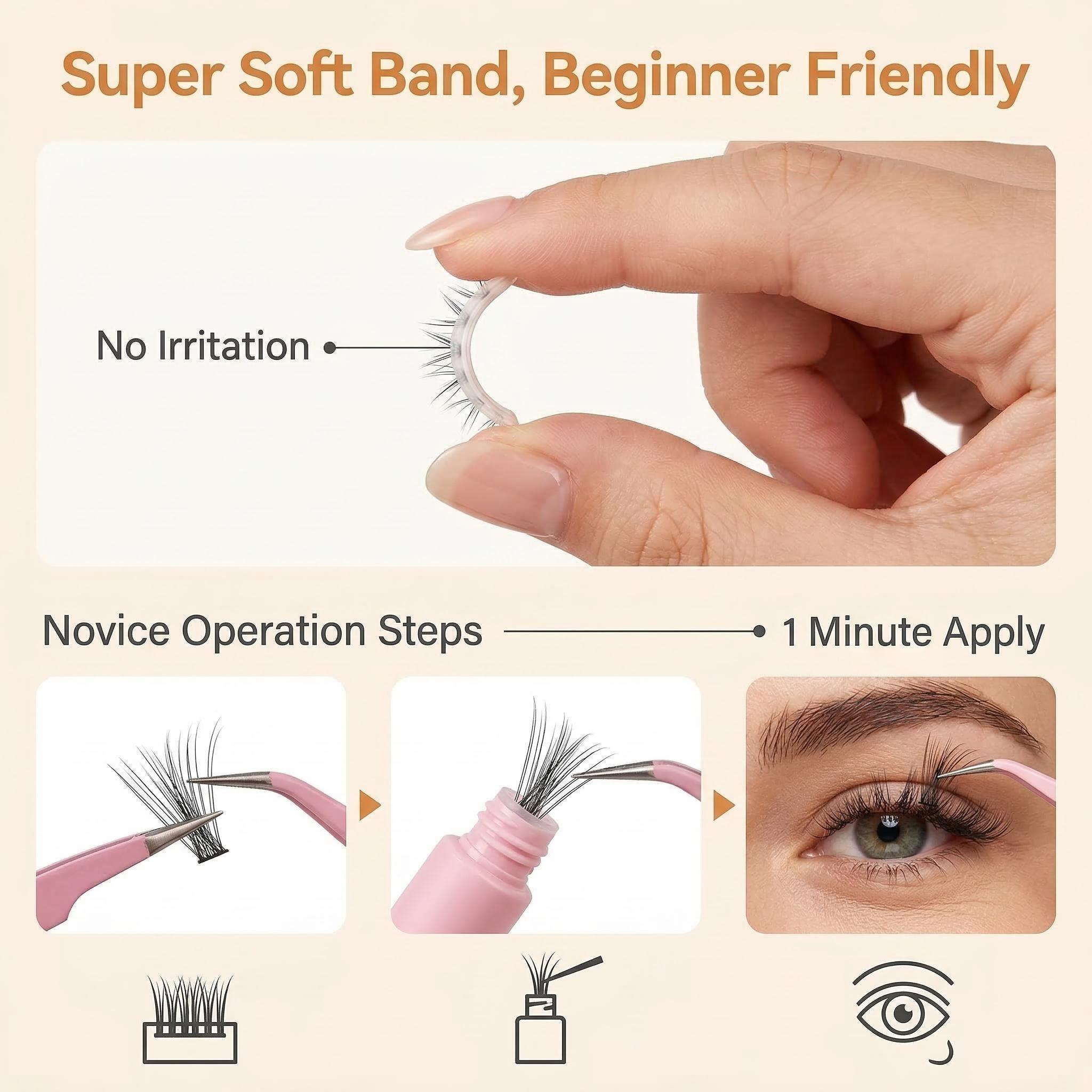 Mixed length false eyelash set, including adhesive, tweezers, natural eyelash extension technique, imitation clustered false eyelashes for enhancing eyelash effect, eyelash gel extender, clustered eyelashes, cosmetics, perfect makeup lightweight products