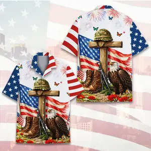 US Veteran Memorial Hawaiian Shirt for Men Women, Eagle Flag Tribute Shirt, Independence Day Button Up Shirt, Patriotic Outfit