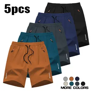 Men's Athletic Shorts Set of 5 in Assorted Colors with Zipper Pockets and Drawstring Waist for Comfort and Style