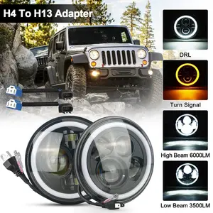 Wrangler 7-inch LED headlights (including H13 adapter cable), full-round angel eye design with daytime running lights