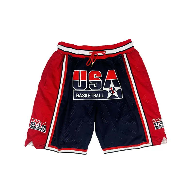 Men's USA Basketball Shorts Four pockets 1992 Dream Team high-quality Sewing embroidery covered court Beach Pants Outdoor sports shorts Big Size Blue 90s Style USA Basketball Shorts USA Basketball Game Shorts S-3XL