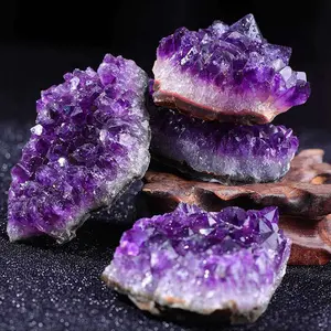 Natural Raw Uruguay Amethyst Crystal Geode Quartz Cluster Specimens (80-100g) - Amethyst Jewelry, Healing Reiki Ornaments for Collections