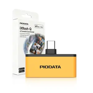 PioData IXF1-C2B031 PioData iXflash Q Phone Micro SD Card Reader, USB-C Adaptor for iPhone/iPad/Android Passthrough Charging Black/Yellow