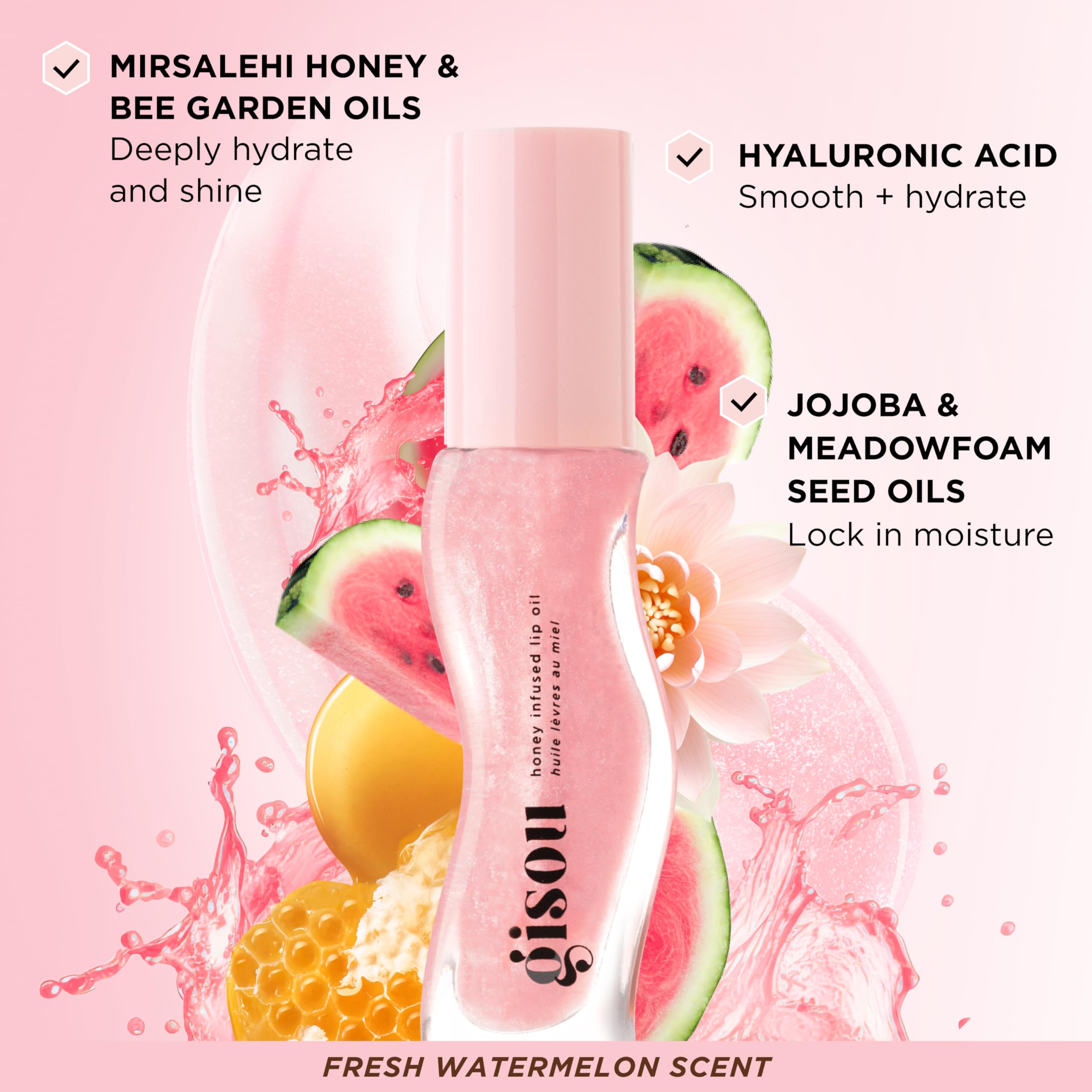 Gisou Infused Lip Oil – Hydrating & Glossy Lip Oil with Jojoba Seed Oil, Non-Sticky Shine, Contain Fresh Honey, Watermelon Sugar, Strawberry Sorbet, Mango Passion Punch, 0.27 Fl Oz