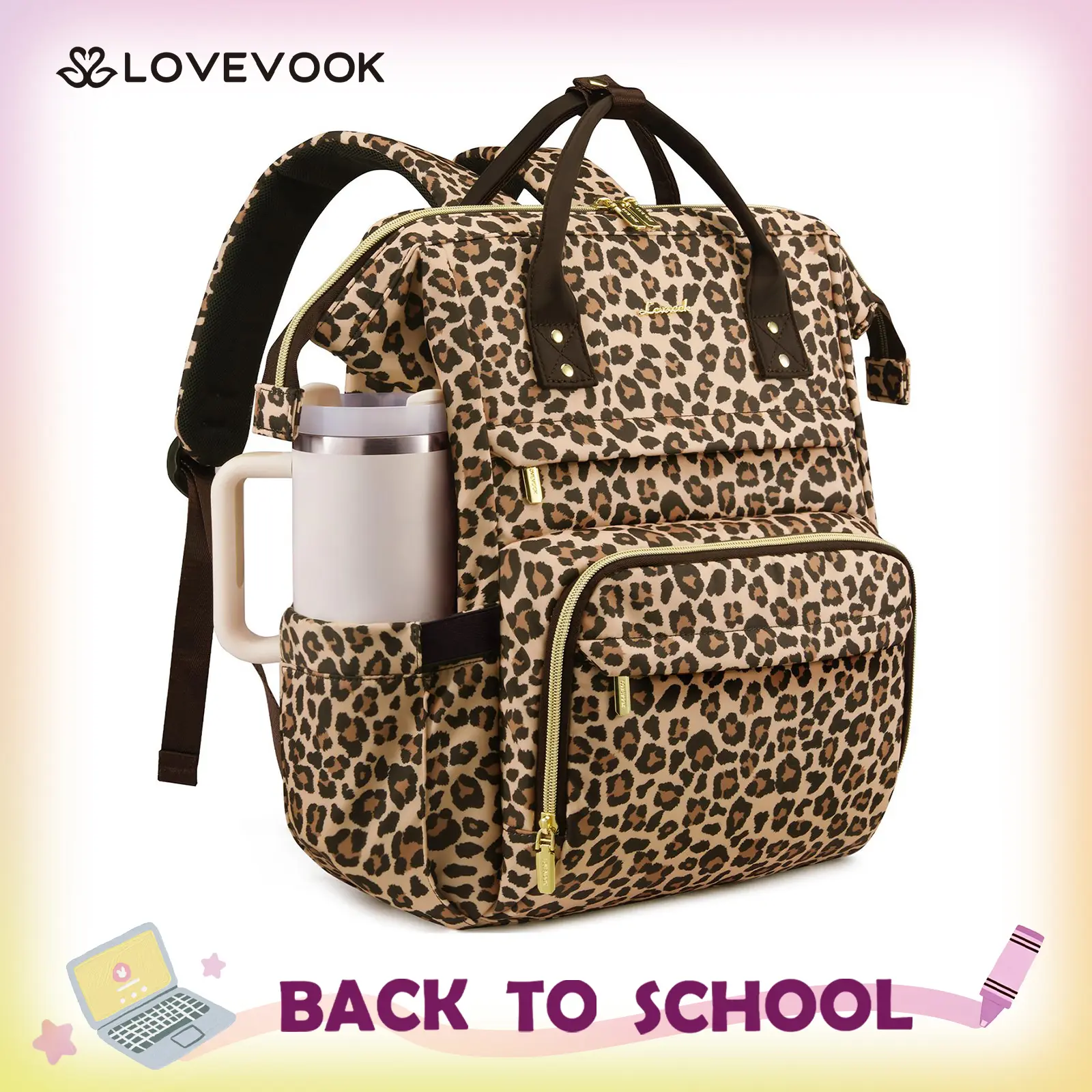 LOVEVOOK Laptop Backpack for Women & Men with Giant Tumbler Holder Pocket,15.6 &17.3 &18 inch Waterproof Travel Backpack Purse Computer Laptop Bag,Professional Work College Nurse Teacher Backpack Casual Daypack
