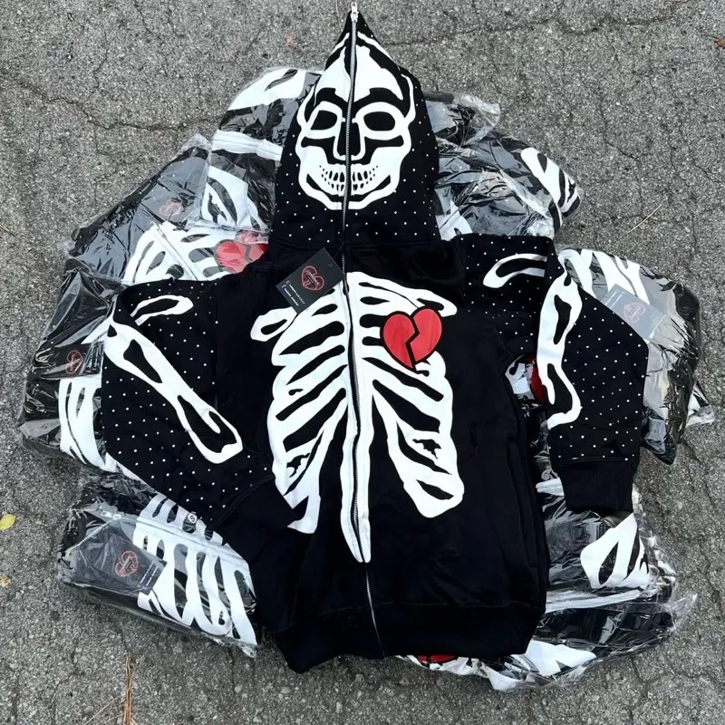 Skull Zip Up Jacket Unisex Outerwear Hoodie/Sweatshirt  Fashion Menswear Skeleton Stylish Brokenhearted