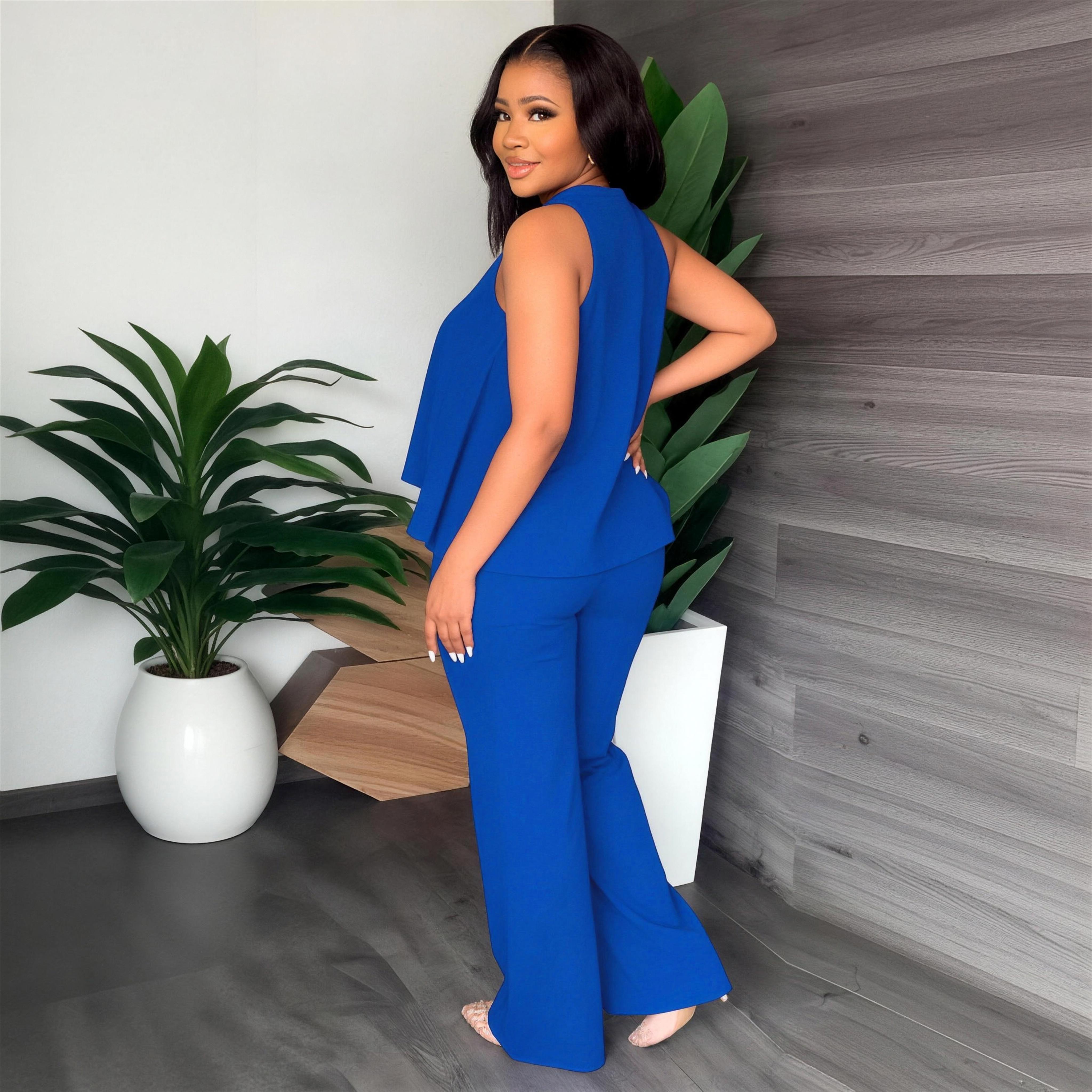 Women's New Spring-Summer Set: Lightweight Flowy Halter Two-Piece with High-Waisted Wide Leg Pants – Comfortable, Stylish, and Perfect for Every Casual to Dressy Occasion This Season