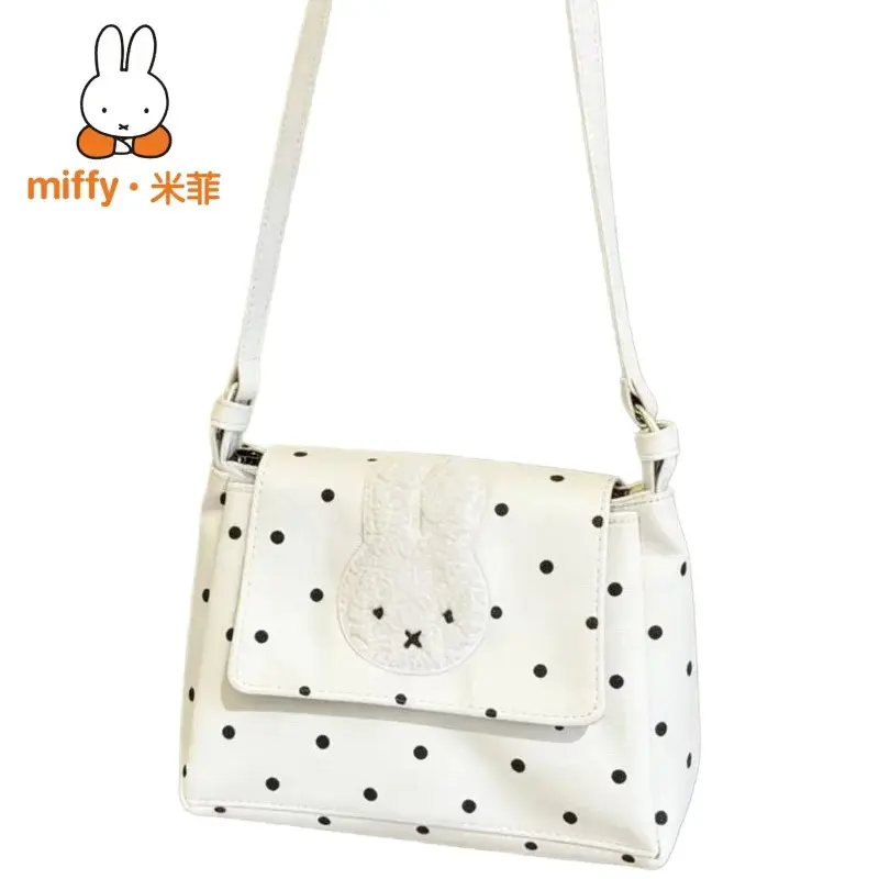 New Miffy Cartoon Creative Animation High-value White Polka Dot Crossbody Bag Large Capacity Versatile Three-layer Storage Bag