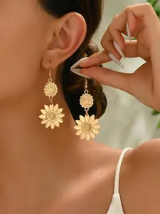 Vintage Sunflower Design Dangle Earrings, Fashionable Jewelry for Women, Trendy All-match & Exquisite Jewelry for Birthday Gift, Boho Style Jewelry