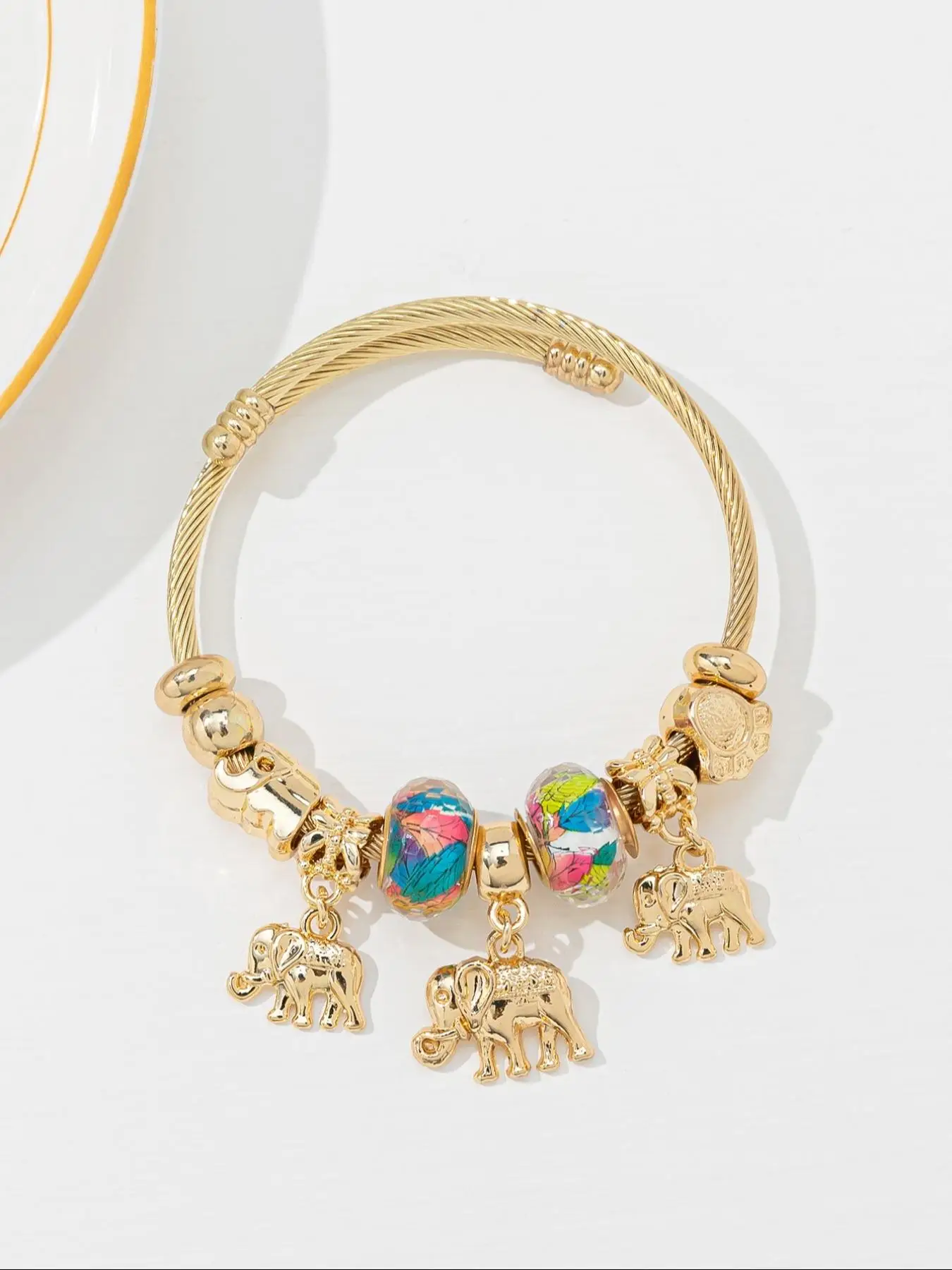 2024 Summer Women's Cute Trendy Beaded & Elephant Shaped Design Stretch Bracelet, Elegant Colorful Beaded Bracelet for Daily Decoration, Exquisite Jew