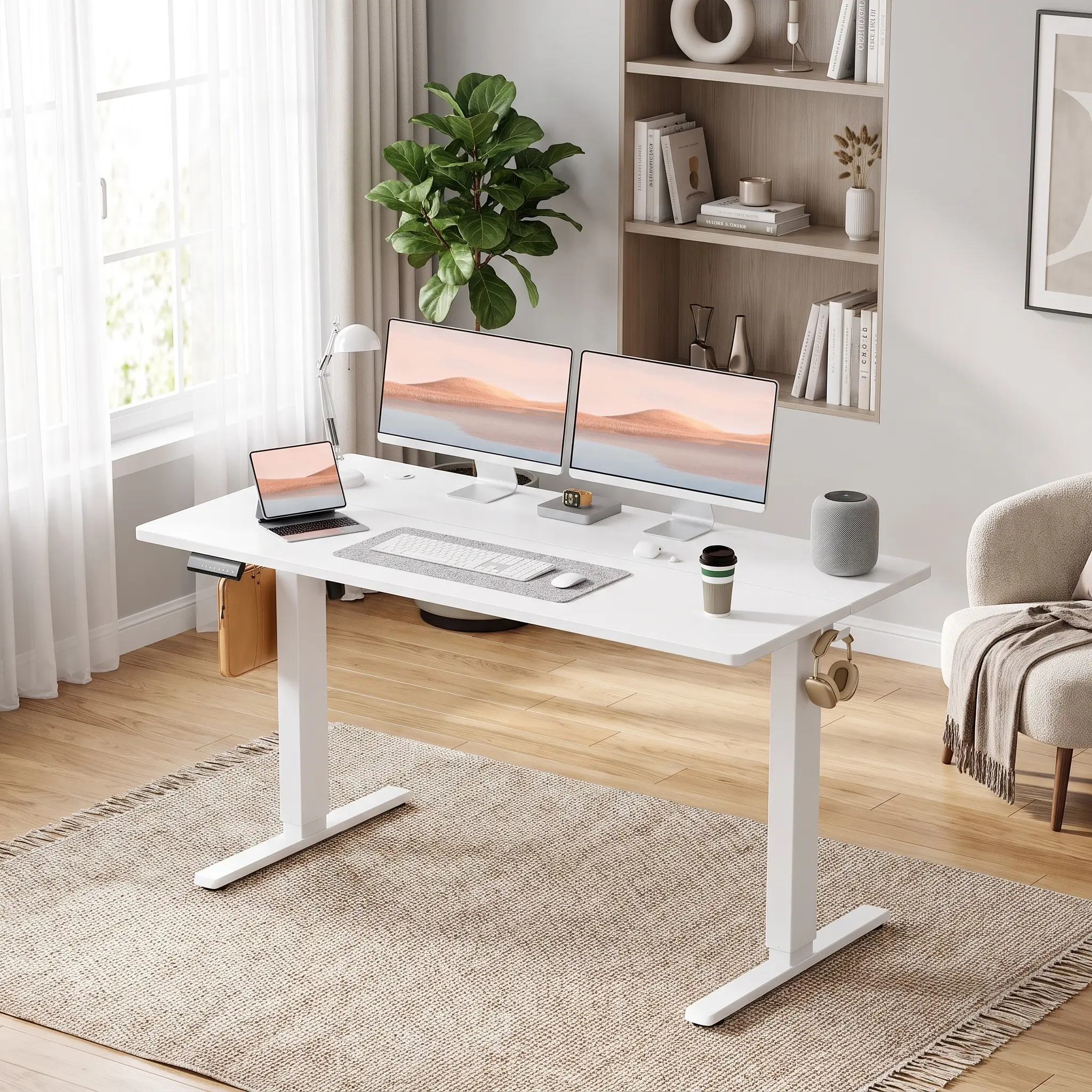 lectric Height Adjustable Desk 55x24 Inch, Sit Stand Workstation with Memory Presets and LED Display, Wire Management Gaming Table for Home Office, Ergonomic Standing Desk for Long Hours Work and Gaming Setup