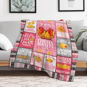 Chicken Nuggets Throw Blanket - Soft Flannel Chicken Nugget Blanket for Girls & Boys - Warm Food Throw Blanket for All Seasons - 50"x40",1 count, Print on One-side with a Plain white Back
