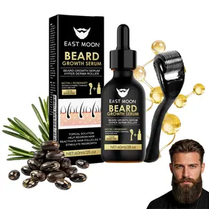 Beard Growth Serum with Derma Roller, 60ml Nourishing Beard Care Oil, Biotin & Rosemary Infused, Strengthens & Conditions Facial Hair, Men’s Grooming Kit