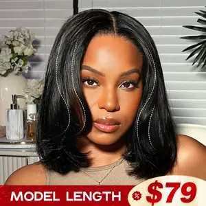 Wavymy Layered Cut 9x6 Tpart Wear Go Bob Yaki Straight Wig Natural Black Deep Part Lace Glueless Wig 180% Density 100% Human Hair
