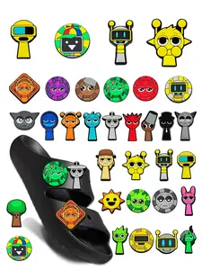 9/12/30 Piece Music Box Game PVC Cartoon DIY Shoe Buckle Decorations, Classic Wooden Sandals for Family Children Christmas Party Birthday Gifts