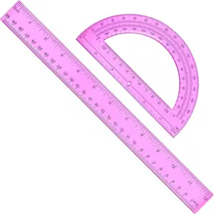 2 Packs 12 Inch Clear Plastic Ruler & 6 Inch Protractor Set, Math Geometry Angle Detector School Supplies for Classroom Home Office Drawing Pink