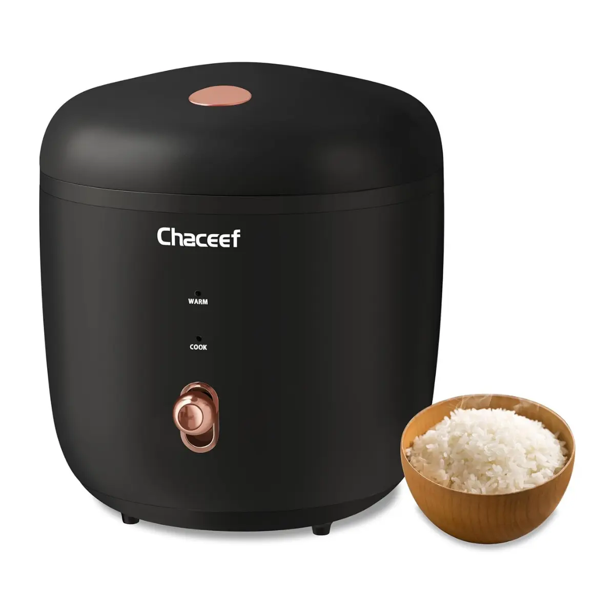 CHACEEF Small Rice Cooker - 2 Cups Uncooked (1.2L), Black Non-Stick Pot, Auto Keep Warm, Portable for Travel & Dorm, Compact Easy Storage, Suitable for Oatmeal