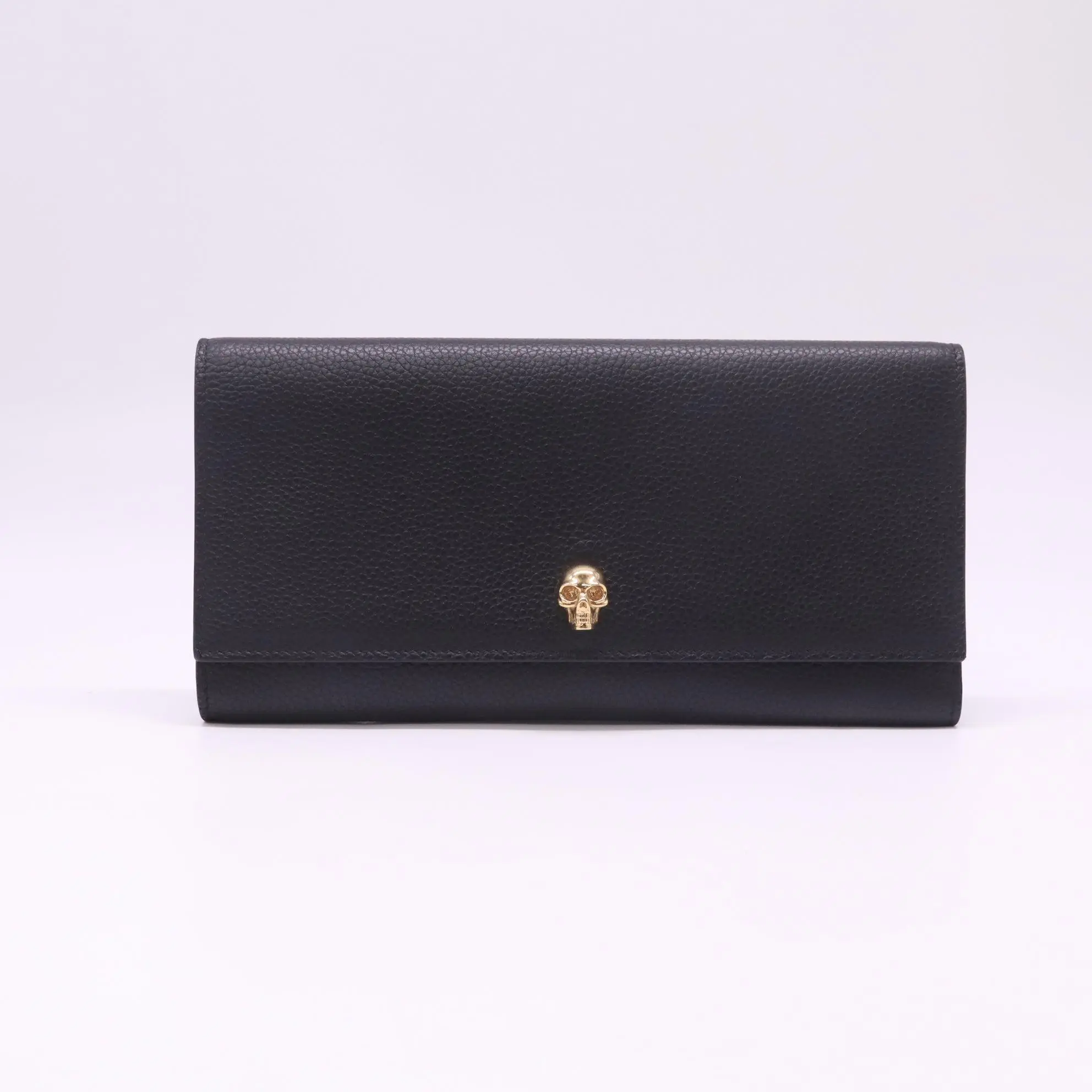 Pre-owned Alexander McQueen Leather Small Leather Goods Black Grained Skull Continental Flap Wallet W22483