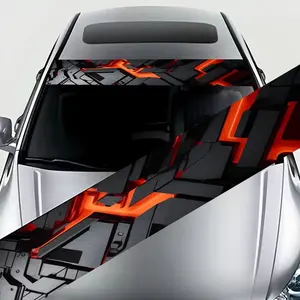 1 piece, black orange mechanical broken industrial wind decorative strip, car front gear sticker, trend reflective sunshade decorative rear gear windshield glass car sticker, scratch-proof, suitable for all car models sticker, windshield decorative