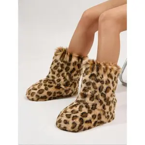 Women’s leopard print fluffy-lined snow boots, 2024 new casual warm fuzzy boots for fall and winter, versatile round-toe shoes for daily wear
