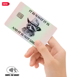 Cowboy Raccoon It is what It is Holographic Debit Credit Card Decal Adhesive Stickers Waterproof Premium Quality Custom Orders Available Easy Application Durable Material