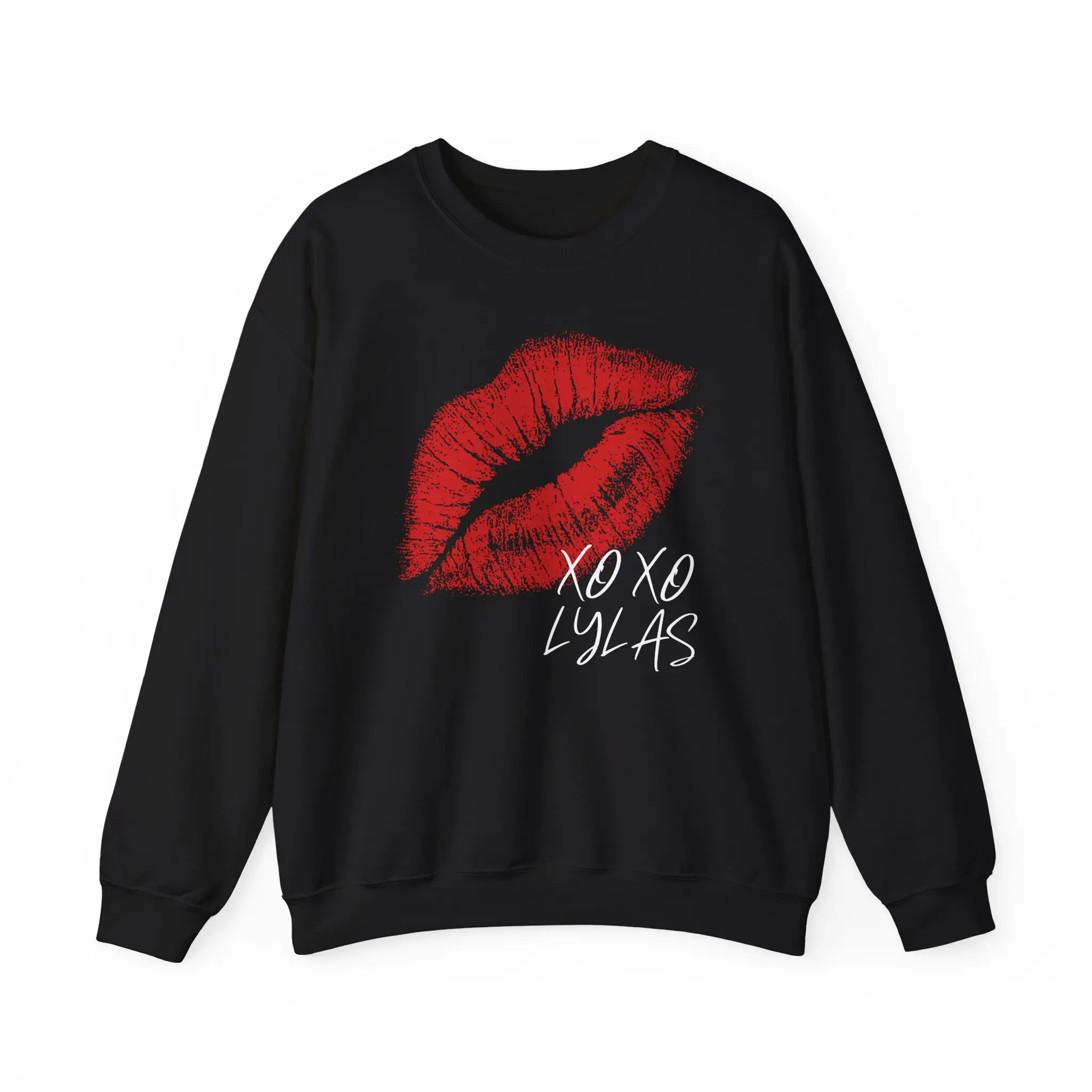 Red Kiss Lip Print XO Lyrics Sweatshirt | Valentine Heart Lips Graphic