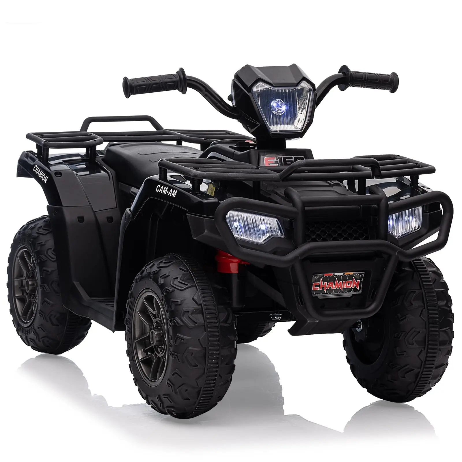 GARVEE 12V Battery-Operated Ride-On ATV Quad (Black) for 3-4 Years Outdoor Play Young Adventurers, LED Lights, Music, USB Connectivity, High/Low Speed, Forward/Backward Motion, Durable Design, Ergonomic Handles, High Visibility, Up to 55 lbs