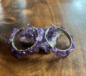 Iris Creations Handcrafted Earrings with Natural Purple Gemstones, Silver and Unique Design