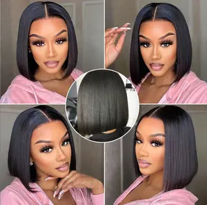 13x4 HD Lace Front Bob Wig Human Hair Straight Short Bob Pre Plucked Glueless Wig Natural Black Beginner Friendly Lace Frontal Wig for Women